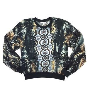 CAbi Long Sleeve Chiffon Sheer Mesh Blouse Top Women's S Black Animal Print Tan